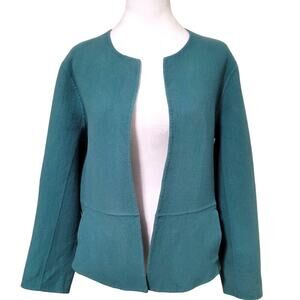 Eileen Fisher Teal Bud Round Neck Jacket, Wool Cashmere Blend, XL, Classic